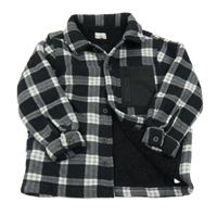 Černo-bílá kostkovaná fleecová zateplená košilová bunda F&F