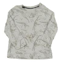 Bielo-sivé vzorované tričko s dinosaurami