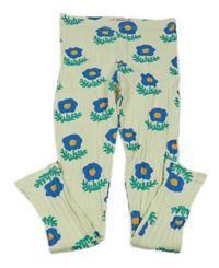 Svetlozelené rebrované kvetované legíny