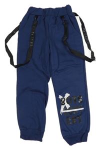 Nové - Tmavomodré tepláky s nápisem a pásky 