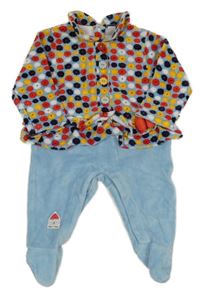 Modro-farebný kvetovaný zamatový overal