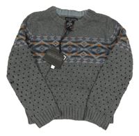 Nové - šedý vzorovaný svetr 