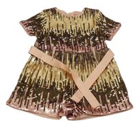 Zlato-růžový flitrový kraťasový overal s pásekm George