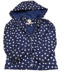 Tmavomodrá šusťáková prošívaná lehce zateplená bunda se srdíčky a kapucí 