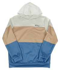 Bílo-béžovo-modrá mikina s kapucí 