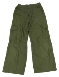 Tmavozelené plátěné široké cargo kalhoty H&M