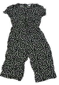 Bílo-černý květovaný lehký culottes overal Primark