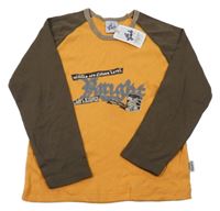 Nové - okrovo-khaki tričko s nápisom