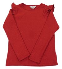 Červené třpytivé úpletové triko s volánky H&M