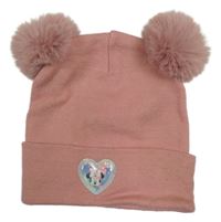 Ružová pletená čapica s Minnie a bambulemi