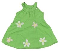 Zelené plátenné šaty s kvetmi