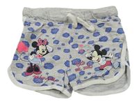 Svetlosivé melírované bavlnené kraťasy s mušlemi a Minnie s Mickeym Disney
