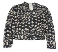 Čierno-ružové crop sieťované tričko s hviezdami River Island