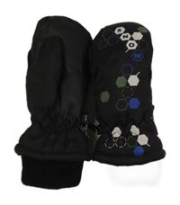 Černo-bílo-modro-zelené šusťákové vzorované palcové zimní rukavice 