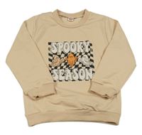 Béžová mikina s duchy a nápismi