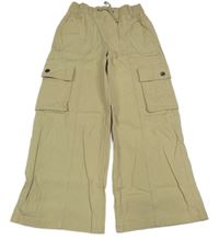 Pískové plátěné široké cargo kalhoty s úpletovým pasem Primark