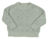 Mintový žinylkový sveter s 3D bambulemi Vertbaudet