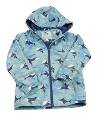 Svetlomodrá vodeodolná lehce zateplená jarná bunda s velrybami a kapucňou Lupilu