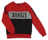 Červeno-čierno-sivá mikina s nápismi Y.F.K.