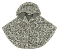 Bielo-sivo-béžové kožušinové podšité pončo s leopardím vzorom a kapucňou Next