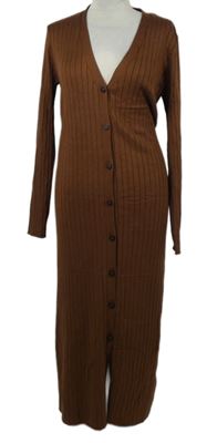 Dámské hnědé žebrované svetrové žebrované midi šaty Primark 