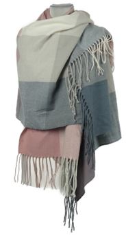 Dámská šedo-růžovo-bílá kostkovaná šála s třásněmi 