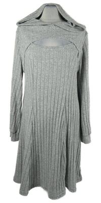 Dámské šedé žebrované úpletové šaty s průstřihem a kapucí Shein 