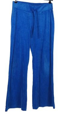 Dámske modré zamatové zvonové tepláky H&M