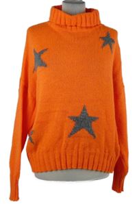Dámský oranžový hvězdičkovaný svetr s rolákem 