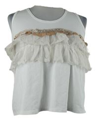 Dámský bílý crop top s krajkovými volánky a pajetkami 