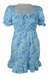 Dámske svetlomodré kvietkovane žabičkové šaty Shein