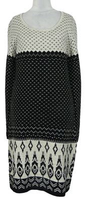 Dámske béžovo-čierne vzorované svetrové šaty Bodyflirt