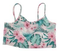 Svetloružový crop top s listami a kvietkami Shein