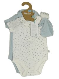 3set- modré body+ bílé body s kytičkami+ usínáček 