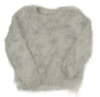 Svetlosivý chlpatý sveter s hviezdami