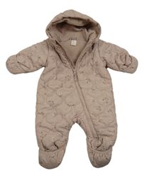 Světlerůžová květinová šusťáková zimní kombinéza s kapucí H&M