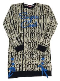 Černo-béžové vzorované teplákové šaty s nápisem 