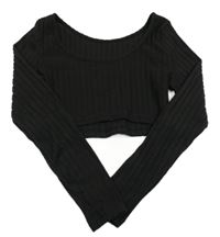 Čierne rebrované úpletové crop tričko