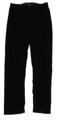 Čierne trblietavé zamatové legíny so srdiečkami