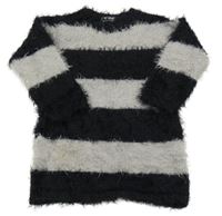 Černo-šedý pruhovaný chlupatý dlouhý svetr Next