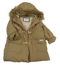 Béžový šušťákový zimný kabát s kapucňou Zara