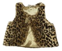 Hnedá kožušinová podšitá vesta s leopardím vzorom H&M