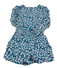 Barevný vzorovaný kraťasový overal s květinami