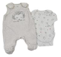 2set - Růžové melírované sametové dupačky s ježkem + Bílé body s ježky C&A