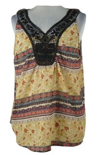 Dámsky béžovo-červeno-čierny šifónový blúzková ý top s madeirou Laura Torelli