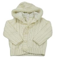 Biely prepínaci sveter s copánkovým vzorom a kapucňou C&A