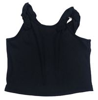 Čierny rebrovaný crop top s volánikmi River Island