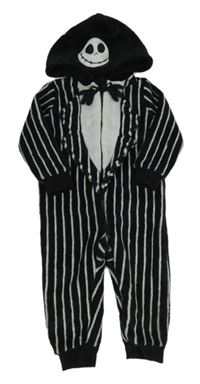 Černo-bílá pruhovaná chlupatá kombinéza s kapucí - Jack Skellington