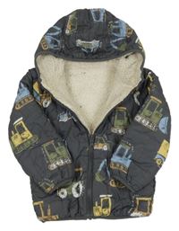 Tmavosivá šušťáková zateplená bunda s bagrami a kapucňou zn. George