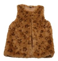 Skořicová vzorovaná kožušinová podšitá vesta